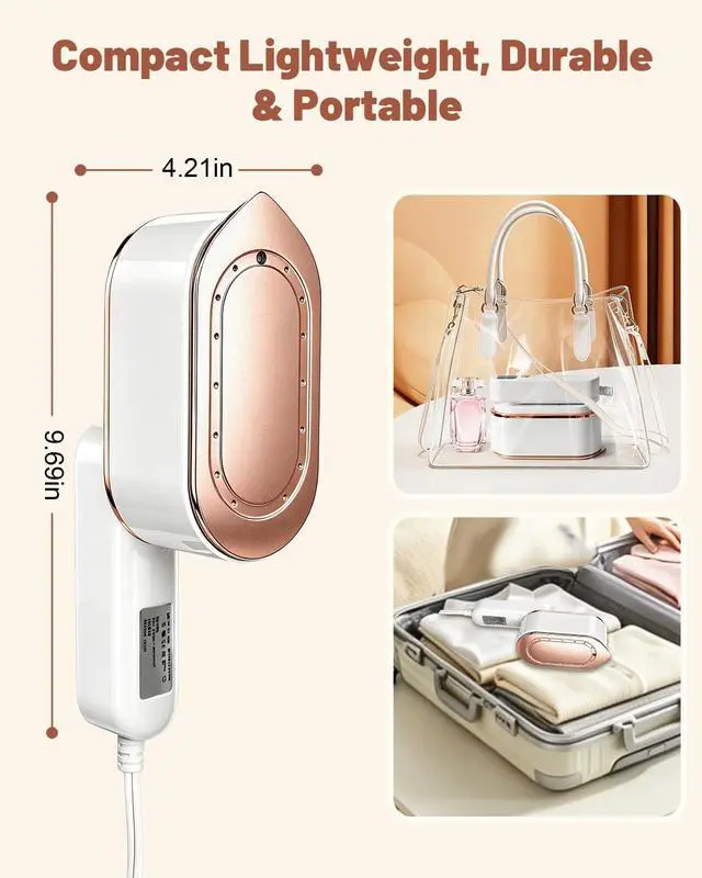 Alt view image 6 of 7 - Travel Steamer for Clothes, 2-in-1 Handheld Garment Steamer Iron, 180° Rotatable Handle, 15s Fast Heat-up, 1200W Dry & Wet Ironing Machine, Ceramic Soleplate, White