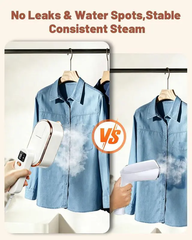 Alt view image 7 of 7 - Travel Steamer for Clothes, 2-in-1 Handheld Garment Steamer Iron, 180° Rotatable Handle, 15s Fast Heat-up, 1200W Dry & Wet Ironing Machine, Ceramic Soleplate, White