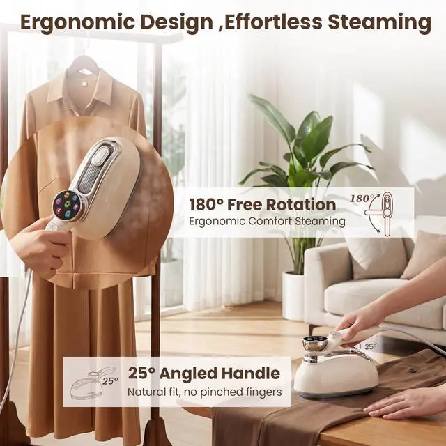 Alt view image 7 of 7 - Handheld Steamer for Clothes, 1200W Portable 2-in-1 Garment Steamer & Travel Iron with 7 Modes, 180° Rotatable Handle, Fast 8s Heat-Up, Visual Panel & Self-Clean, 160ml for Home