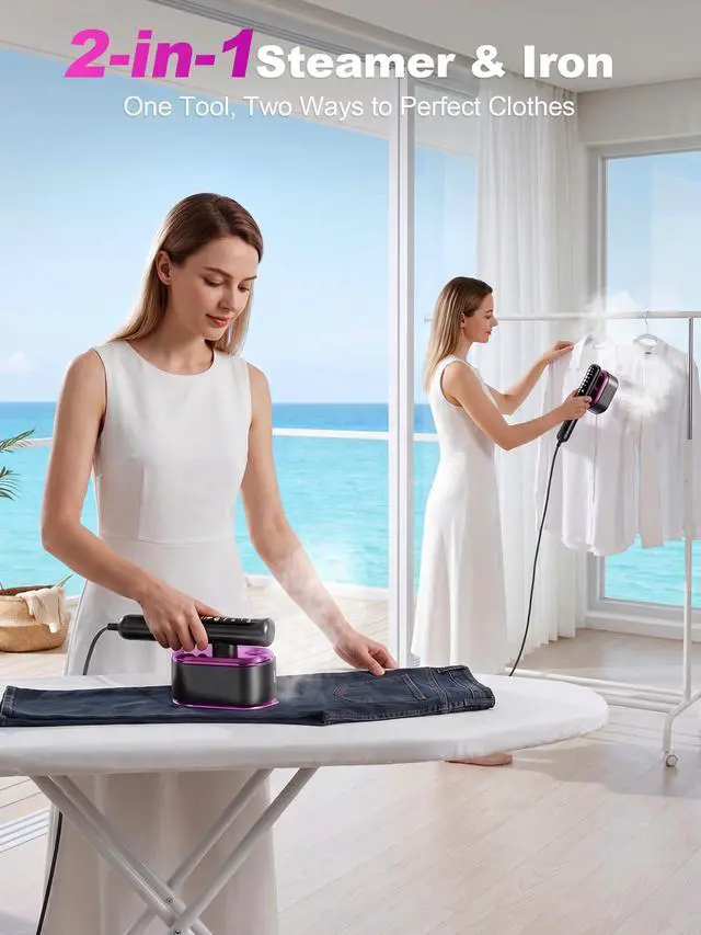 Alt view image 5 of 7 - Travel Steamer for Clothes, 2-in-1 Steam Iron & Garment Steamer | 6 Modes, 90° Rotatable Head, 1200W Fast Heat-Up, Large Ceramic Panel Quick Wrinkle Removal for Home/Travel/Hotel