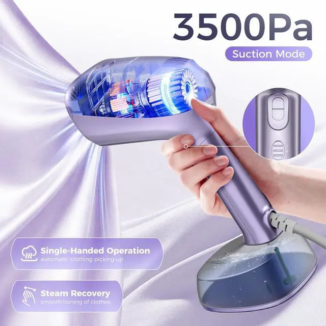 Alt view image 2 of 7 - Vacuum Steamer for Clothes, 3500Pa Suction Handheld Clothes Steamer,Equipped with multiple modes,Portable Travel Steamers for Clothes, Steaming & Ironing 2 in 1,400ml Water Tank (for 110-120V)