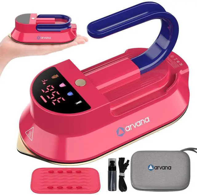Main image of Mini Travel Iron for Clothes - Dual Voltage 100-240V Lightweight Portable Dry Iron with Case, Digital Temp Display, Detachable Handle & Cord, Nonstick Soleplate for Sewing, Quilting, Crafts