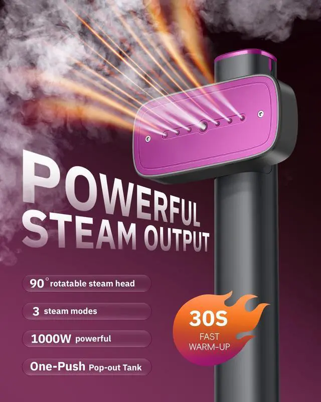Alt view image 2 of 7 - OGHom Steamer for Clothes, 110-240V Travel Steamer & Iron 2 in 1, 1000W Powerful Steam, Portable Handheld Garment Wrinkle Remover, 30s Fast Heat-Up with Dry & 2-Steam Control, for Global & Europe