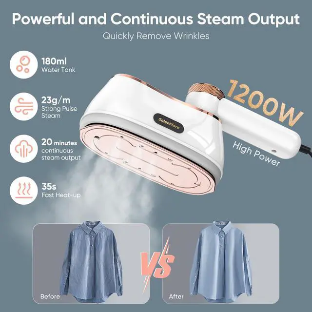Alt view image 2 of 7 - Steamer for Clothes & Iron 2in1, 1200W Travel Steam Iron, 5 Modes LCD, 180ml for 20 Min Steam, UL 141 Tests Passed, White, 120V