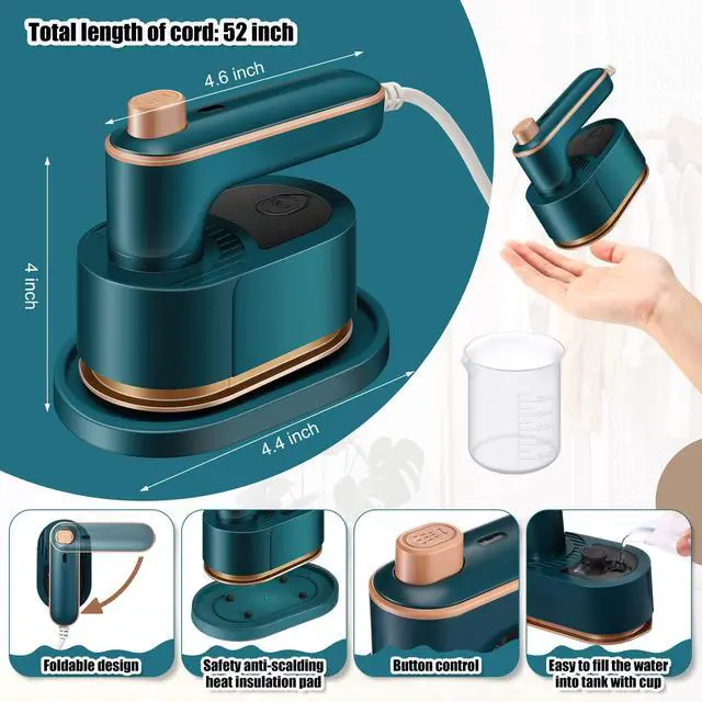 Alt view image 2 of 6 - Portable Travel Mini Iron for Clothes 3 in 1 Travel Steamer 180° Rotating Handheld Iron Portable Small Size Machine for Dry and Wet for College Dorm(Green)