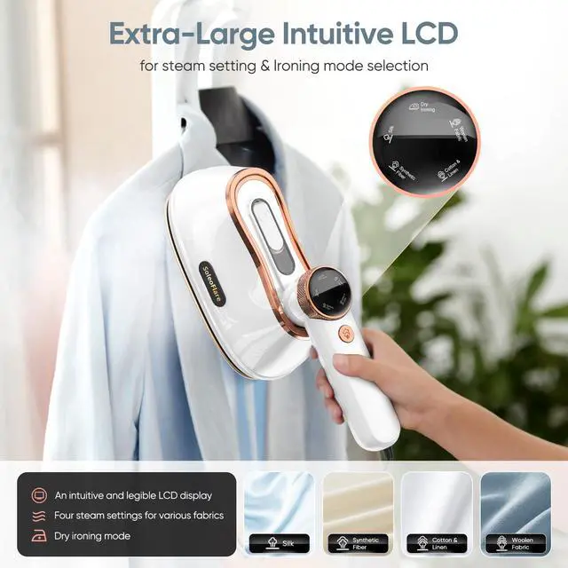 Alt view image 3 of 7 - Steamer for Clothes & Iron 2in1, 1200W Travel Steam Iron, 5 Modes LCD, 180ml for 20 Min Steam, UL 141 Tests Passed, White, 120V