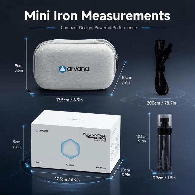 Alt view image 3 of 7 - Mini Travel Iron for Clothes - Dual Voltage 100-240V Lightweight Portable Dry Iron with Case, Digital Temp Display, Detachable Handle & Cord, Nonstick Soleplate for Sewing, Quilting, Crafts