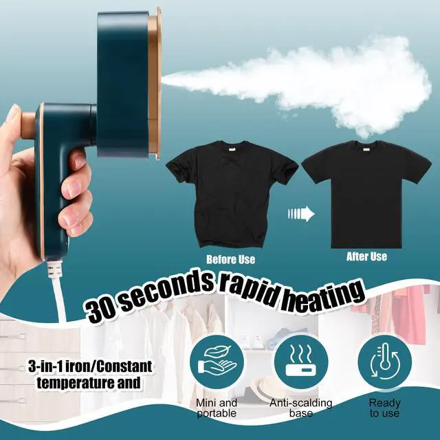 Alt view image 3 of 6 - Portable Travel Mini Iron for Clothes 3 in 1 Travel Steamer 180° Rotating Handheld Iron Portable Small Size Machine for Dry and Wet for College Dorm(Green)