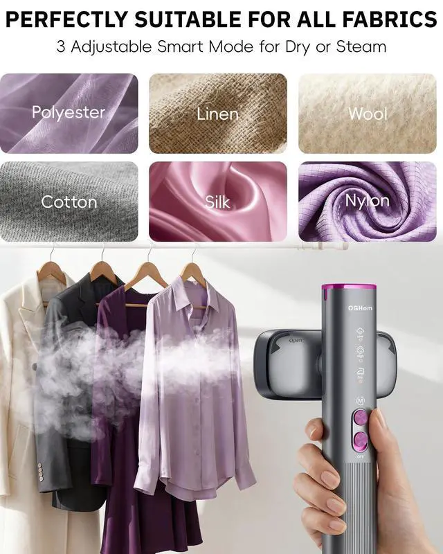 Alt view image 4 of 7 - OGHom Steamer for Clothes, 110-240V Travel Steamer & Iron 2 in 1, 1000W Powerful Steam, Portable Handheld Garment Wrinkle Remover, 30s Fast Heat-Up with Dry & 2-Steam Control, for Global & Europe