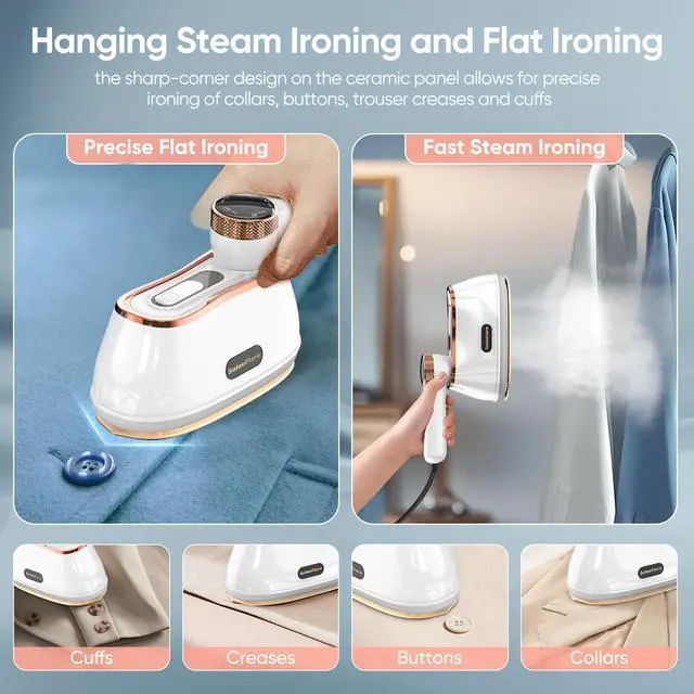 Alt view image 4 of 7 - Steamer for Clothes & Iron 2in1, 1200W Travel Steam Iron, 5 Modes LCD, 180ml for 20 Min Steam, UL 141 Tests Passed, White, 120V