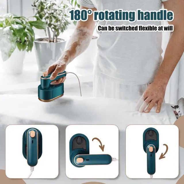 Alt view image 4 of 6 - Portable Travel Mini Iron for Clothes 3 in 1 Travel Steamer 180° Rotating Handheld Iron Portable Small Size Machine for Dry and Wet for College Dorm(Green)