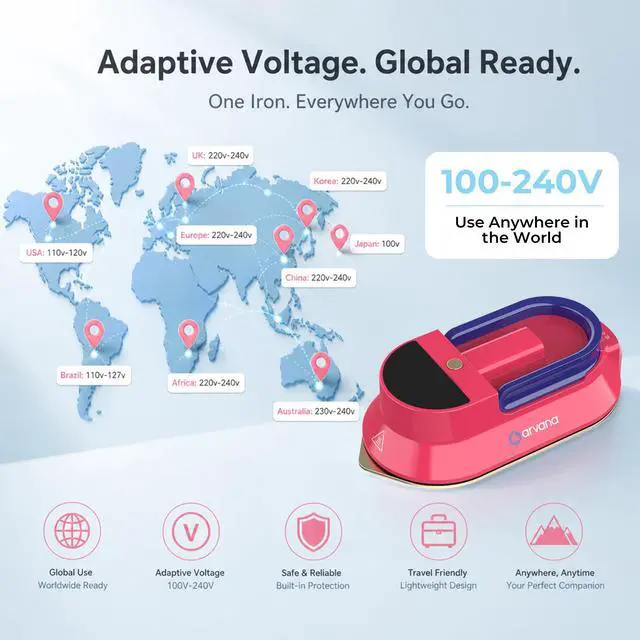Alt view image 4 of 7 - Mini Travel Iron for Clothes - Dual Voltage 100-240V Lightweight Portable Dry Iron with Case, Digital Temp Display, Detachable Handle & Cord, Nonstick Soleplate for Sewing, Quilting, Crafts