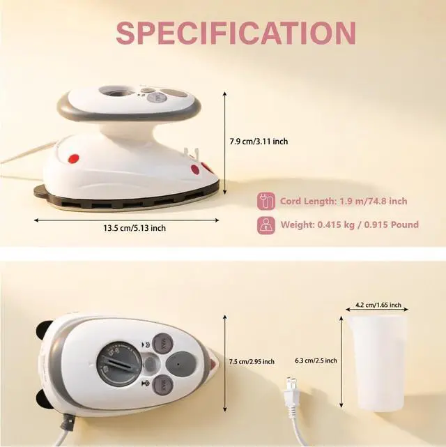 Alt view image 3 of 5 - Travel Mini Steam Iron for Clothes, Portable Garment Steamer with Dual Voltage, Compact Iron for Quilting, Sewing and Handcraft