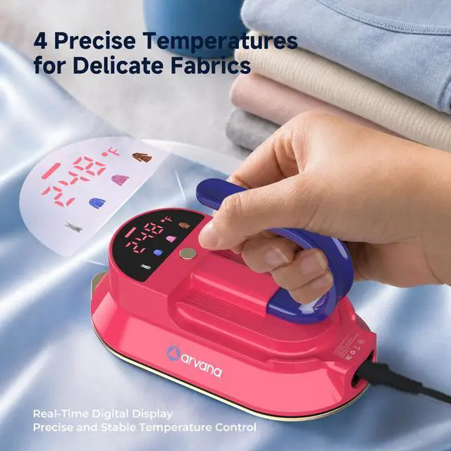 Alt view image 5 of 7 - Mini Travel Iron for Clothes - Dual Voltage 100-240V Lightweight Portable Dry Iron with Case, Digital Temp Display, Detachable Handle & Cord, Nonstick Soleplate for Sewing, Quilting, Crafts