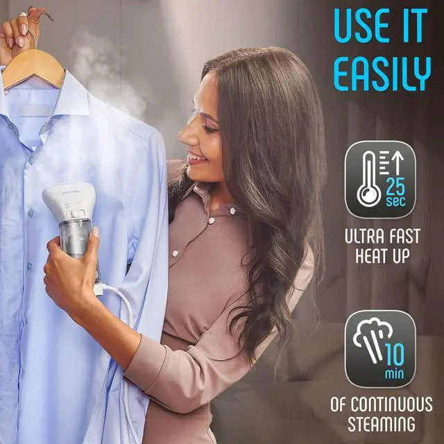 Alt view image 4 of 6 - Portable Travel Garment Steamer for Clothes, Metal Steam Head, 25s Heat Up, Pump System, Mini Size, Handheld Steamer for Any Fabrics, No Water Spitting, 120V