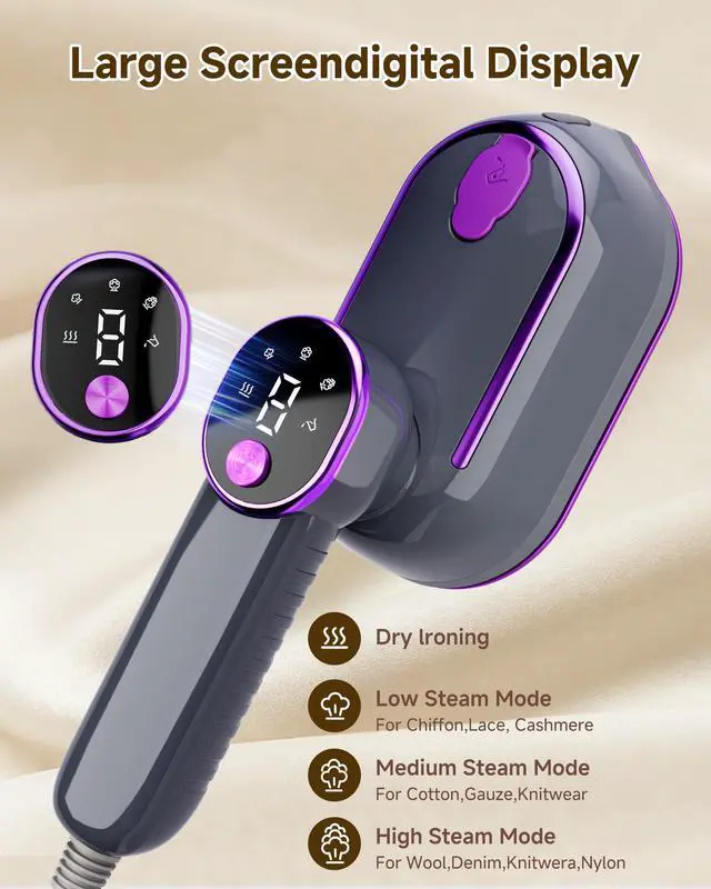 Alt view image 3 of 7 - Travel Steamer for Clothes, 2 in 1 Clothes Steamer Handheld, 1200W 4 Modes 10s Fast Heat-Up, 180° Rotating Handle Ceramic Soleplate, 6.23FT Extended Power Cord, for Travel Home Office