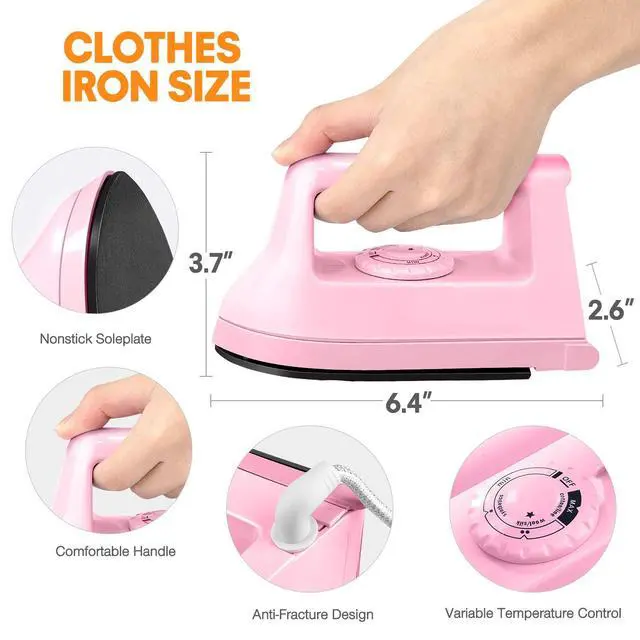 Alt view image 2 of 7 - Mini Iron for Crafts Quilting, Travel Iron Household Iron Easy Iron Supplies Mini Electric Iron, Mini Heat Press Machine Sewing Sachine (Pink)
