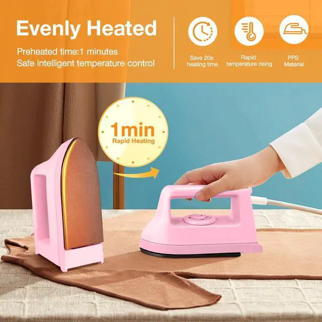 Alt view image 3 of 7 - Mini Iron for Crafts Quilting, Travel Iron Household Iron Easy Iron Supplies Mini Electric Iron, Mini Heat Press Machine Sewing Sachine (Pink)