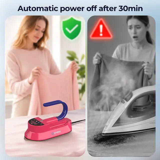Alt view image 7 of 7 - Mini Travel Iron for Clothes - Dual Voltage 100-240V Lightweight Portable Dry Iron with Case, Digital Temp Display, Detachable Handle & Cord, Nonstick Soleplate for Sewing, Quilting, Crafts