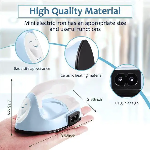 Alt view image 2 of 7 - Honoson Mini Craft Iron Mini Heat Press Small Iron 3.93 x 2.36 x 2.76 in Portable Handy Tiny Flatiron with Charging Base Accessory for Fuse Bead Patch DIY Heat Transfer Vinyl(Light Blue)