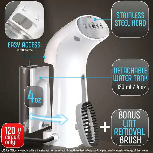 Alt view image 6 of 6 - Portable Travel Garment Steamer for Clothes, Metal Steam Head, 25s Heat Up, Pump System, Mini Size, Handheld Steamer for Any Fabrics, No Water Spitting, 120V