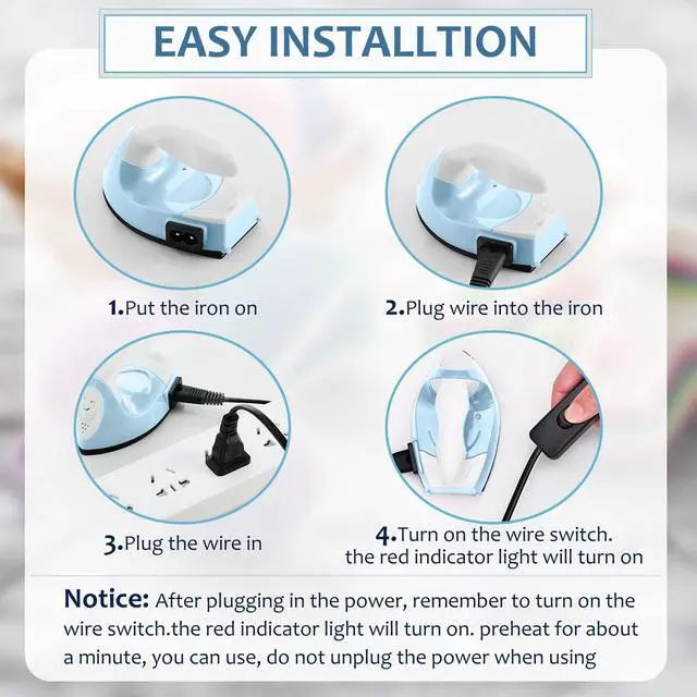 Alt view image 3 of 7 - Honoson Mini Craft Iron Mini Heat Press Small Iron 3.93 x 2.36 x 2.76 in Portable Handy Tiny Flatiron with Charging Base Accessory for Fuse Bead Patch DIY Heat Transfer Vinyl(Light Blue)