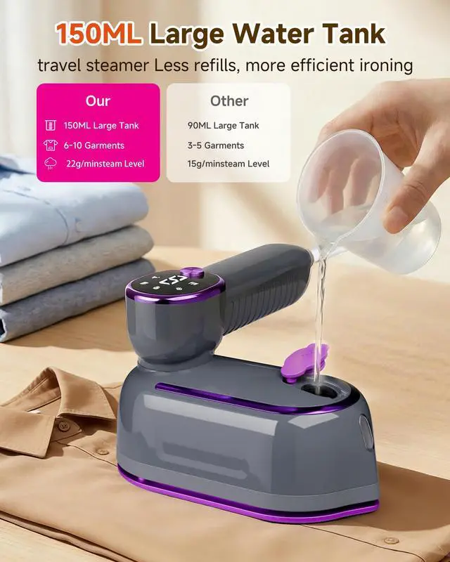 Alt view image 6 of 7 - Travel Steamer for Clothes, 2 in 1 Clothes Steamer Handheld, 1200W 4 Modes 10s Fast Heat-Up, 180° Rotating Handle Ceramic Soleplate, 6.23FT Extended Power Cord, for Travel Home Office
