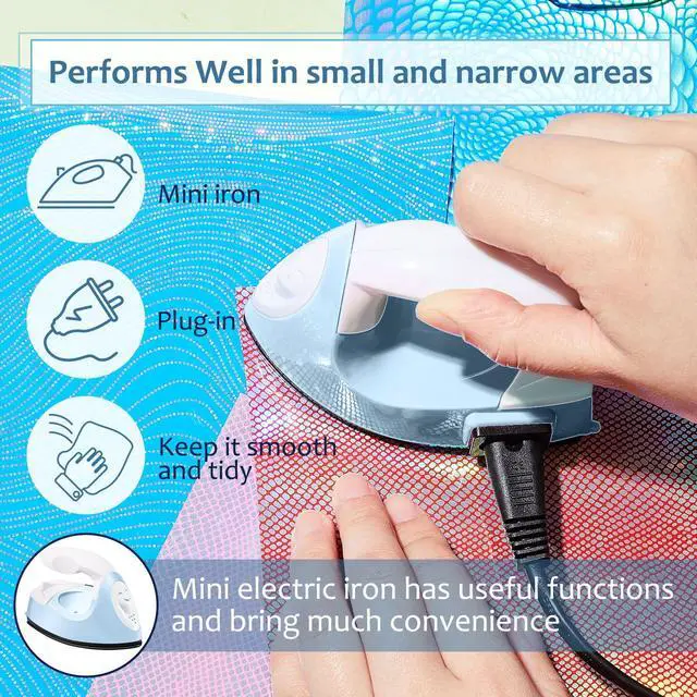 Alt view image 4 of 7 - Honoson Mini Craft Iron Mini Heat Press Small Iron 3.93 x 2.36 x 2.76 in Portable Handy Tiny Flatiron with Charging Base Accessory for Fuse Bead Patch DIY Heat Transfer Vinyl(Light Blue)