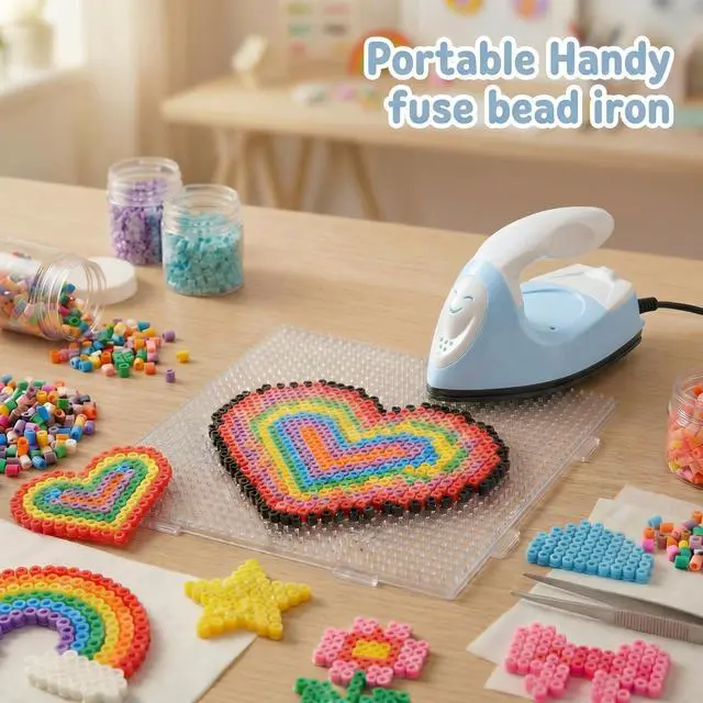 Alt view image 5 of 7 - Honoson Mini Craft Iron Mini Heat Press Small Iron 3.93 x 2.36 x 2.76 in Portable Handy Tiny Flatiron with Charging Base Accessory for Fuse Bead Patch DIY Heat Transfer Vinyl(Light Blue)