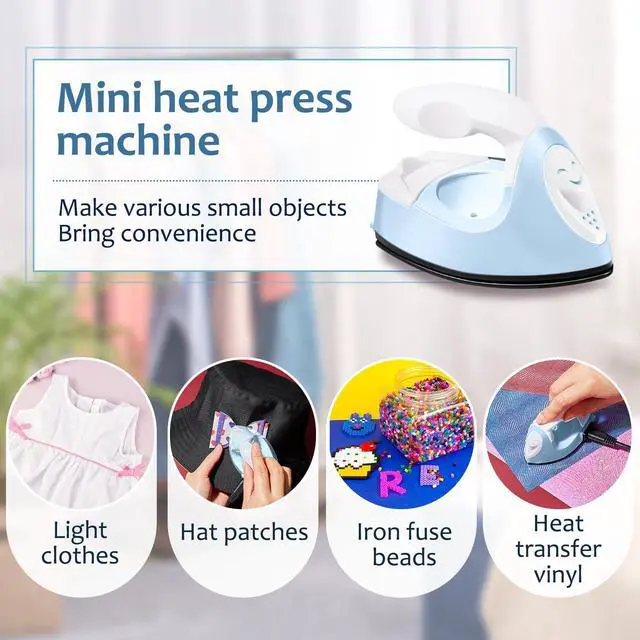 Alt view image 6 of 7 - Honoson Mini Craft Iron Mini Heat Press Small Iron 3.93 x 2.36 x 2.76 in Portable Handy Tiny Flatiron with Charging Base Accessory for Fuse Bead Patch DIY Heat Transfer Vinyl(Light Blue)