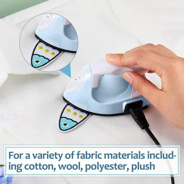 Alt view image 7 of 7 - Honoson Mini Craft Iron Mini Heat Press Small Iron 3.93 x 2.36 x 2.76 in Portable Handy Tiny Flatiron with Charging Base Accessory for Fuse Bead Patch DIY Heat Transfer Vinyl(Light Blue)