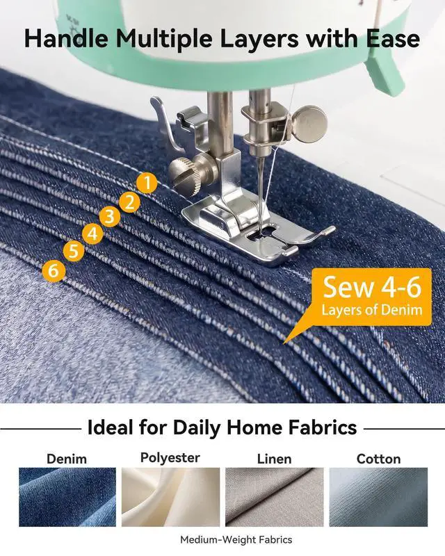 Alt view image 3 of 7 - Sewing Machine for Beginners, 16 Stitches, Portable for Home Use | 38Pcs Sewing Kit, Twin Needle, 2 Speed, Tutorial Video, Storage Drawer, Compact Design, DIY & Clothing Repair, Green