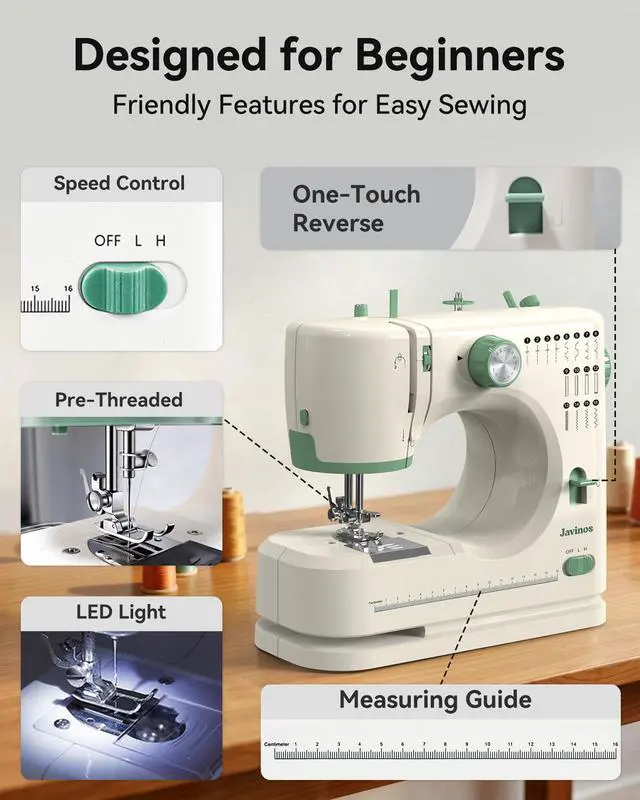 Alt view image 5 of 7 - Sewing Machine for Beginners, 16 Stitches, Portable for Home Use | 38Pcs Sewing Kit, Twin Needle, 2 Speed, Tutorial Video, Storage Drawer, Compact Design, DIY & Clothing Repair, Green