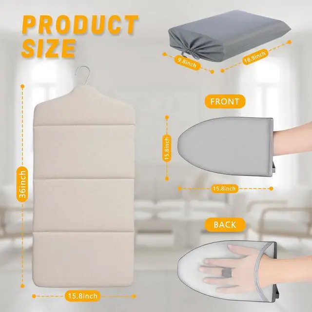 Alt view image 2 of 6 - Foldable Steam Board with Ironing Glove and Storage Bag 36" x 16" Foldable Steam Board 360° Rotating Hook for High Pressure Clothes Steaming Standing Steamer for Home and Travel Use
