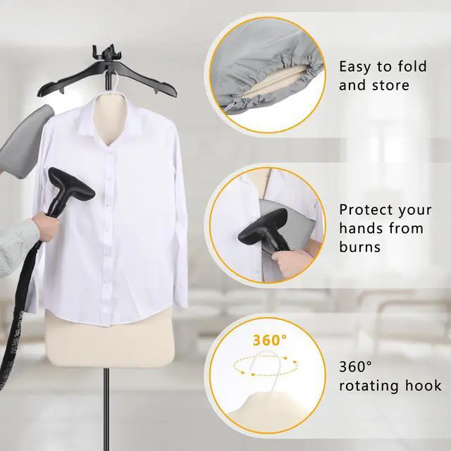 Alt view image 3 of 6 - Foldable Steam Board with Ironing Glove and Storage Bag 36" x 16" Foldable Steam Board 360° Rotating Hook for High Pressure Clothes Steaming Standing Steamer for Home and Travel Use