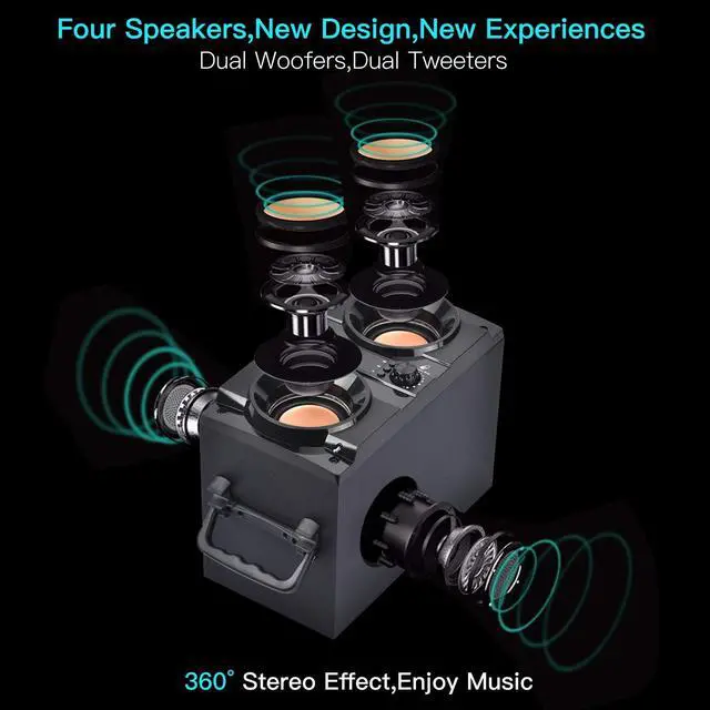 Alt view image 3 of 7 - 60W (80W Peak) Portable Bluetooth Speaker with Double Subwoofer Heavy Bass, Bluetooth 5.0 Wireless 100ft Outdoor Speaker, Support FM Radio, LED Colorful Lights, Stereo Sound, for Home, Party, Travel
