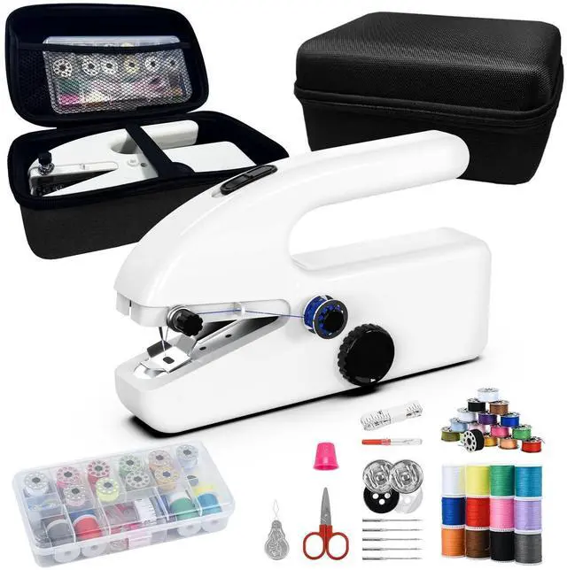 Main image of Unique sewing experience: Handheld sewing machine with storage box, portable package,mini sewing machine for travel, including various accessories and tools
