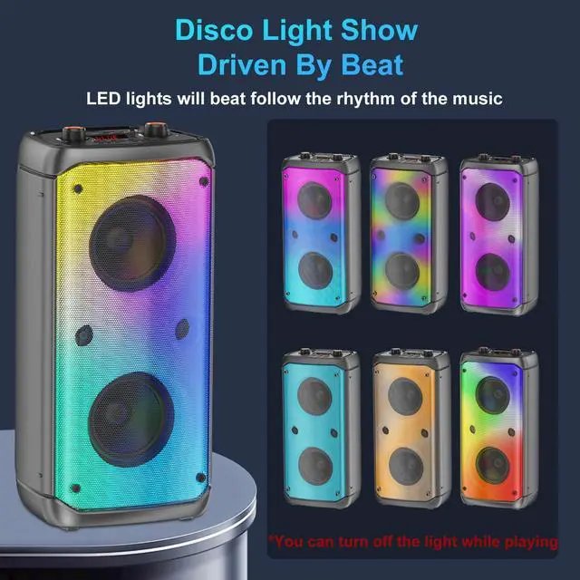Alt view image 4 of 7 - Bluetooth Speaker, 80W Peak Wireless TWS Portable Outdoor Party Speakers with Subwoofer, Deep Bass, LED Colorful Lights, Loud Stereo Sound Boombox with Radio for Home, Camping, Travel