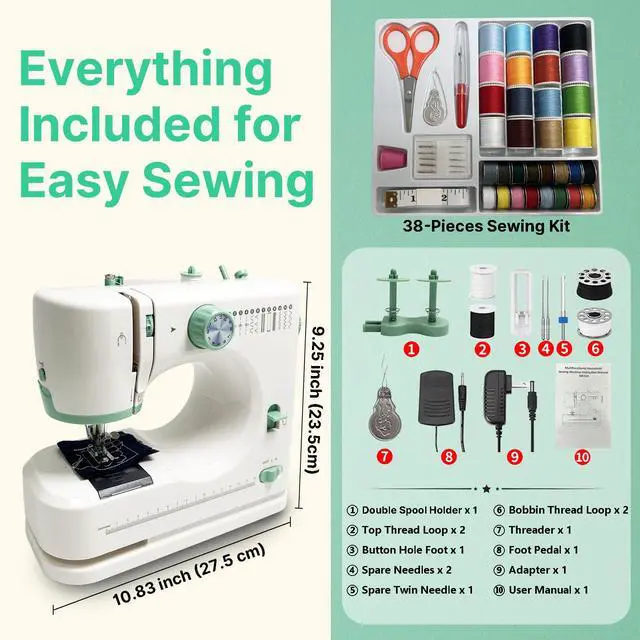 Alt view image 2 of 7 - Sewing Machine for Beginners, 12 Built-In Stitches, 2-Speed Portable Mini Sewing Machine with 48Pcs Accessory Kit, Foot Pedal, Storage Drawer for Home DIY, Mending & Crafting
