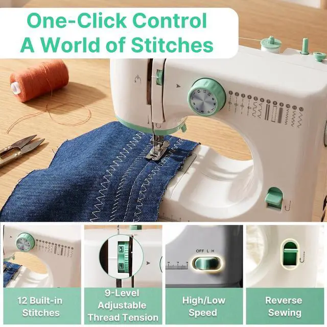 Alt view image 3 of 7 - Sewing Machine for Beginners, 12 Built-In Stitches, 2-Speed Portable Mini Sewing Machine with 48Pcs Accessory Kit, Foot Pedal, Storage Drawer for Home DIY, Mending & Crafting
