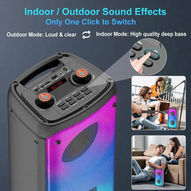 Alt view image 6 of 7 - Bluetooth Speaker, 80W Peak Wireless TWS Portable Outdoor Party Speakers with Subwoofer, Deep Bass, LED Colorful Lights, Loud Stereo Sound Boombox with Radio for Home, Camping, Travel