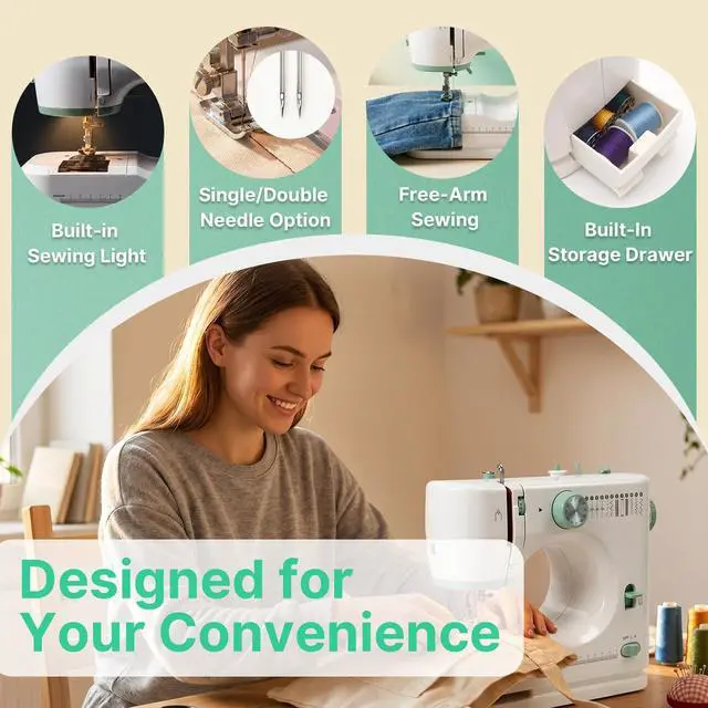 Alt view image 4 of 7 - Sewing Machine for Beginners, 12 Built-In Stitches, 2-Speed Portable Mini Sewing Machine with 48Pcs Accessory Kit, Foot Pedal, Storage Drawer for Home DIY, Mending & Crafting