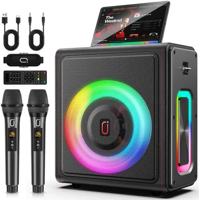 Main image of Karaoke Machine, Portable Bluetooth 5.3 Speaker with 2 Wireless Microphones for Adults, 200W Retro Leather PA System with Pitch Correction, Supports TV/TWS/TF Card/USB/AUX/Live (2MICS)