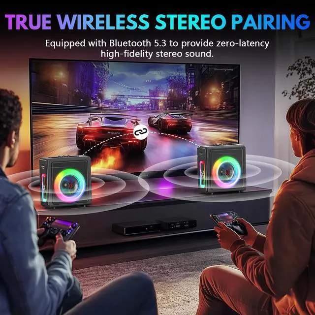 Alt view image 3 of 7 - Karaoke Machine, Portable Bluetooth 5.3 Speaker with 2 Wireless Microphones for Adults, 200W Retro Leather PA System with Pitch Correction, Supports TV/TWS/TF Card/USB/AUX/Live (2MICS)