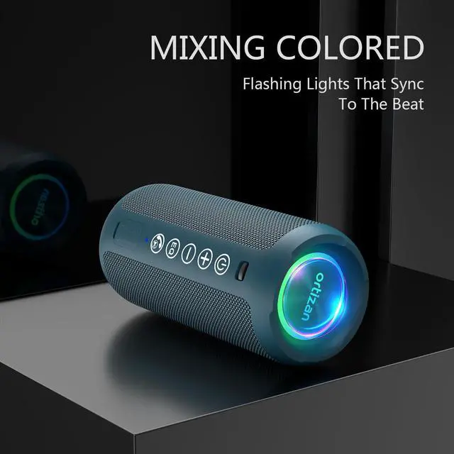 Alt view image 2 of 7 - Ortizan Portable Bluetooth Speaker: IPX7 Waterproof, 24W Loud Sound, Deep Bass, Bluetooth 5.3, LED Lights, Wireless Stereo Pairing, 30H Playtime, for Home/Outdoor/Party/Beach, Birthday Gift (Blue)