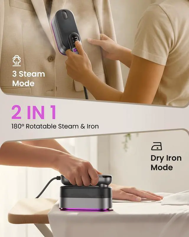 Alt view image 4 of 7 - LOXP 2-in-1 Handheld Steamer and Iron for Clothes, 1000W, 9s Fast Heat-Up | Travel Steamer with Ceramic Soleplate, Leak-Proof 170mL Tank, Self-Clean, Portable Wrinkle Remover for Home & Travel, 120V