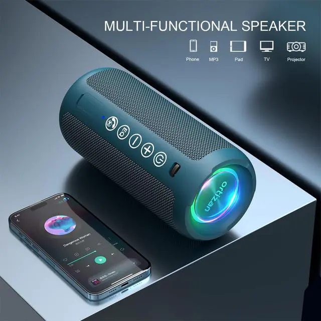 Alt view image 5 of 7 - Ortizan Portable Bluetooth Speaker: IPX7 Waterproof, 24W Loud Sound, Deep Bass, Bluetooth 5.3, LED Lights, Wireless Stereo Pairing, 30H Playtime, for Home/Outdoor/Party/Beach, Birthday Gift (Blue)