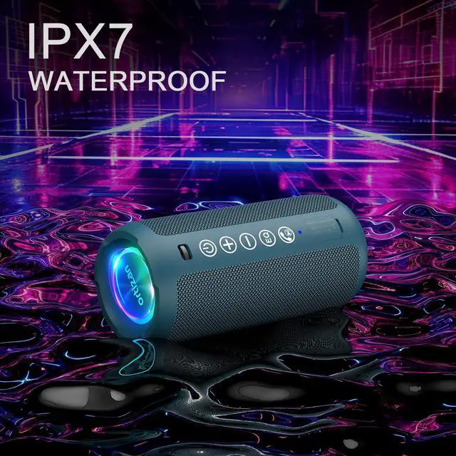 Alt view image 7 of 7 - Ortizan Portable Bluetooth Speaker: IPX7 Waterproof, 24W Loud Sound, Deep Bass, Bluetooth 5.3, LED Lights, Wireless Stereo Pairing, 30H Playtime, for Home/Outdoor/Party/Beach, Birthday Gift (Blue)