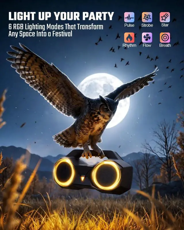 Alt view image 4 of 7 - OZJ Bluetooth Speaker Outdoor Loud: 80W(Peak) with Bass, Portable Wireless Speaker with IPX7 Waterproof, 20H Playtime, RGB Lights, TWS for Outside, Beach, Work (Black)
