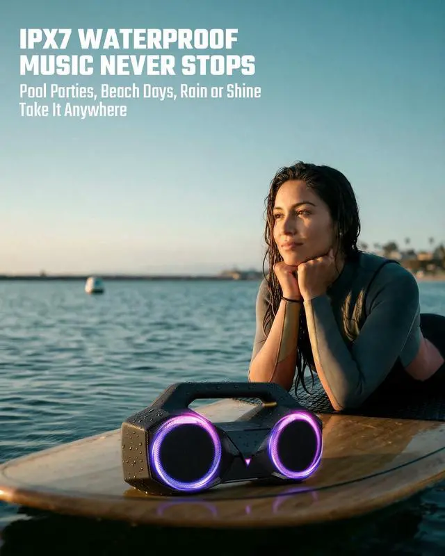 Alt view image 5 of 7 - OZJ Bluetooth Speaker Outdoor Loud: 80W(Peak) with Bass, Portable Wireless Speaker with IPX7 Waterproof, 20H Playtime, RGB Lights, TWS for Outside, Beach, Work (Black)